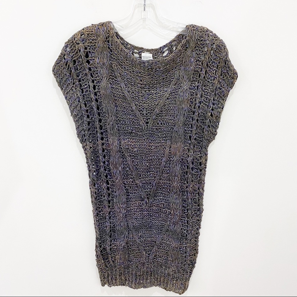 LEATHER Top Woven Tunic w/Cap Sleeves Gorgeous Unique Size Large